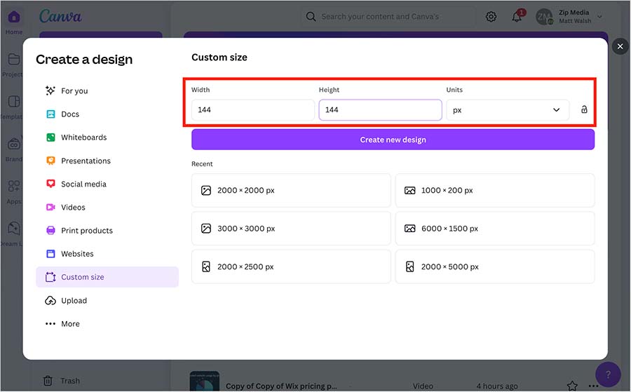 Setting the width and height dimensions of your favicon in Canva