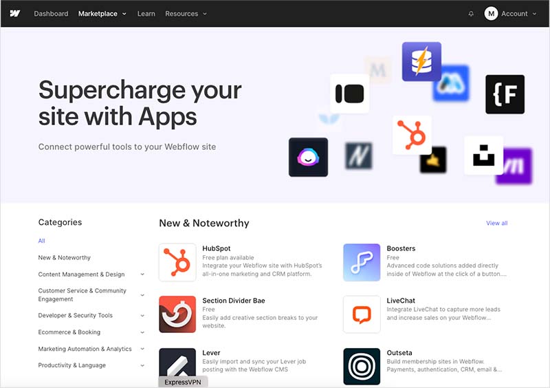 The Webflow app marketplace.