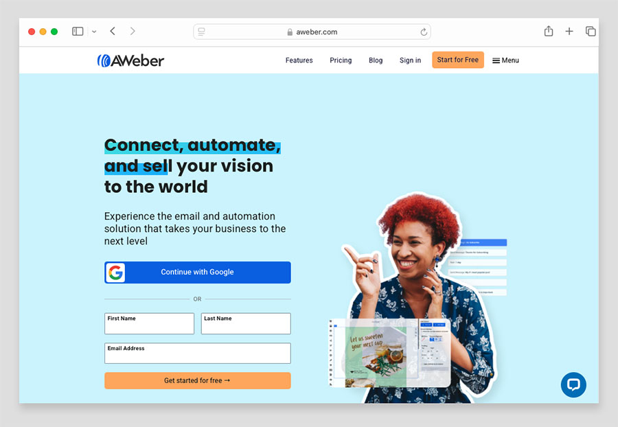 The AWeber platform home page.