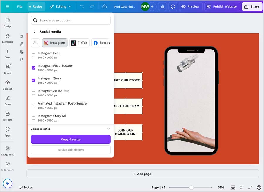 The 'Resize & Magic Switch' tool in Canva.