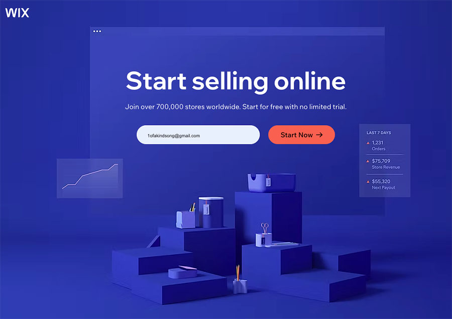 The Wix free plan sign-up page.