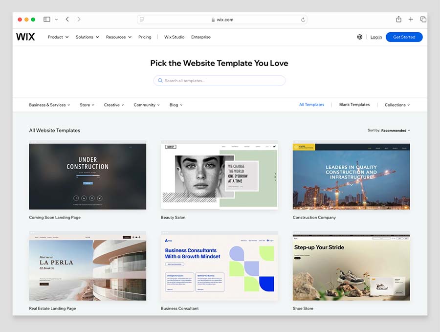 Wix's template library.