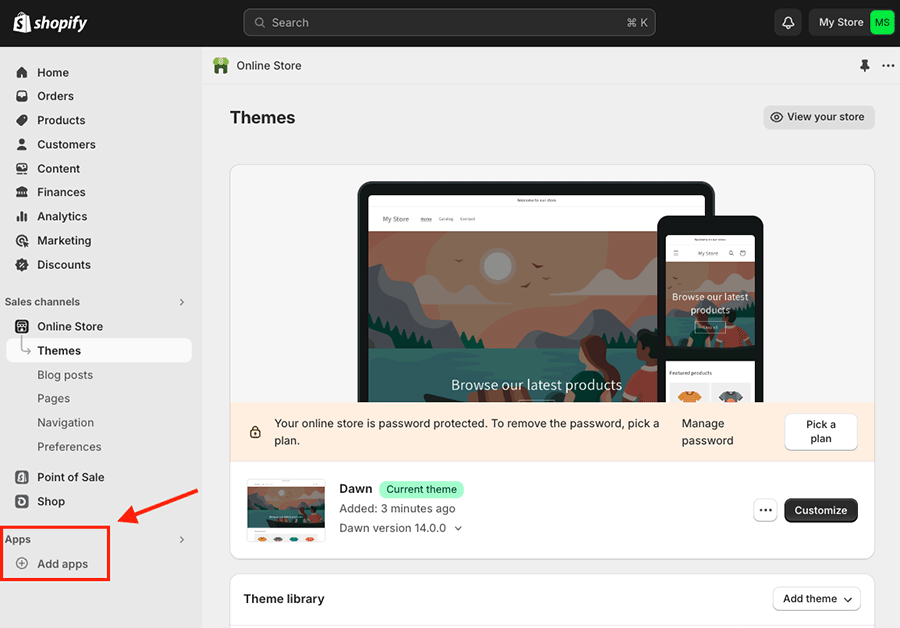 Accessing app settings in the Shopify dashboard.