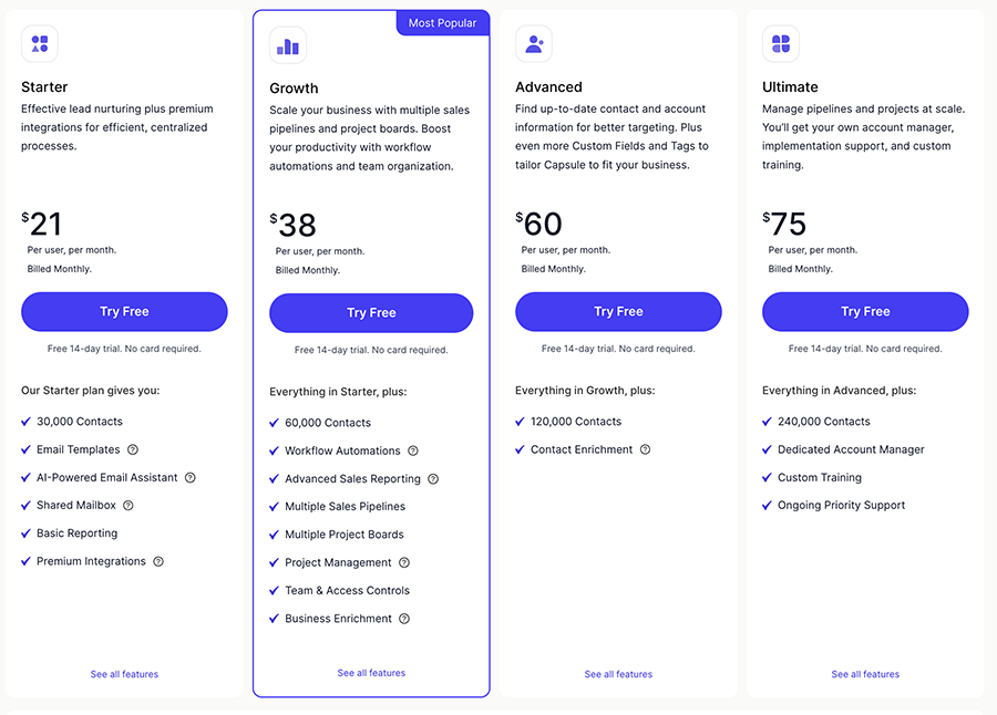 Capsule CRM pricing (January 2025)