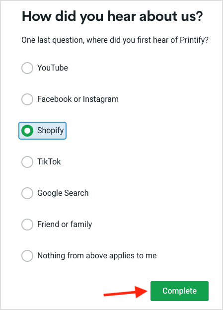 Completing Printify's onboarding process