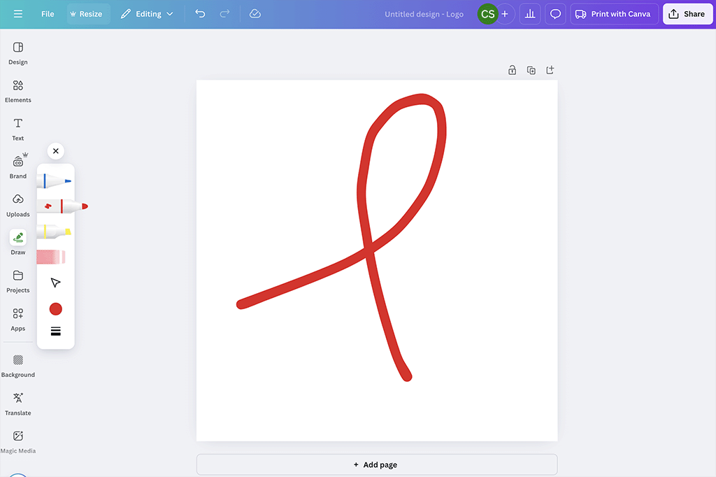 Using Canva's drawing tool