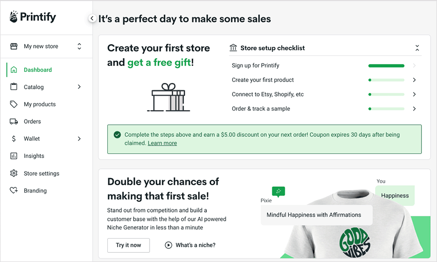Printify dashboard