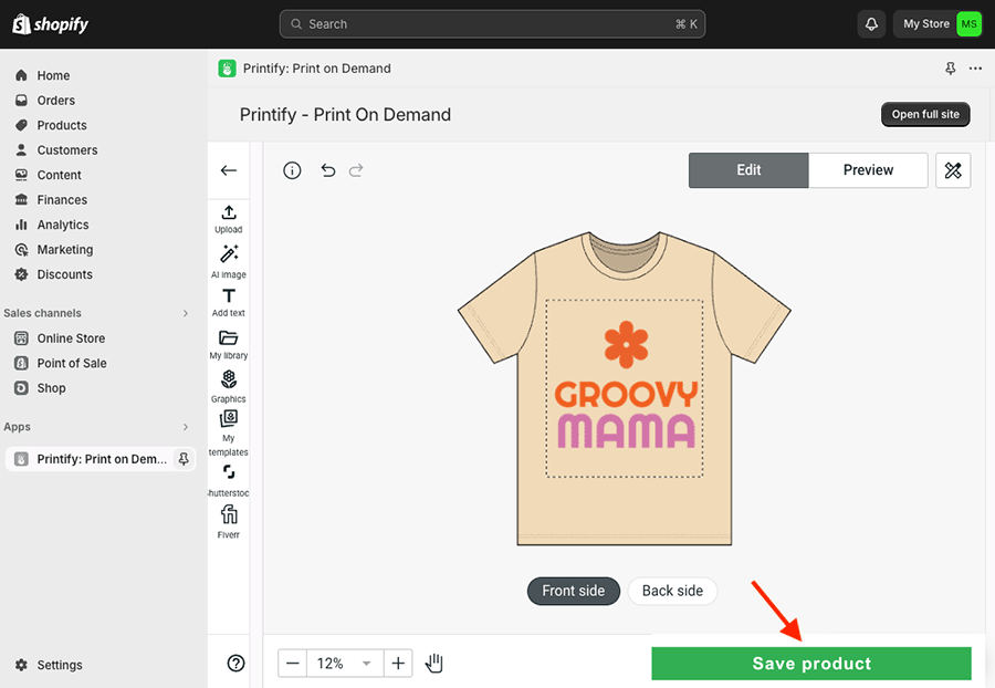 Designing a product in Printify
