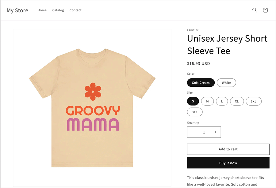 A printify product for sale in a Shopify store