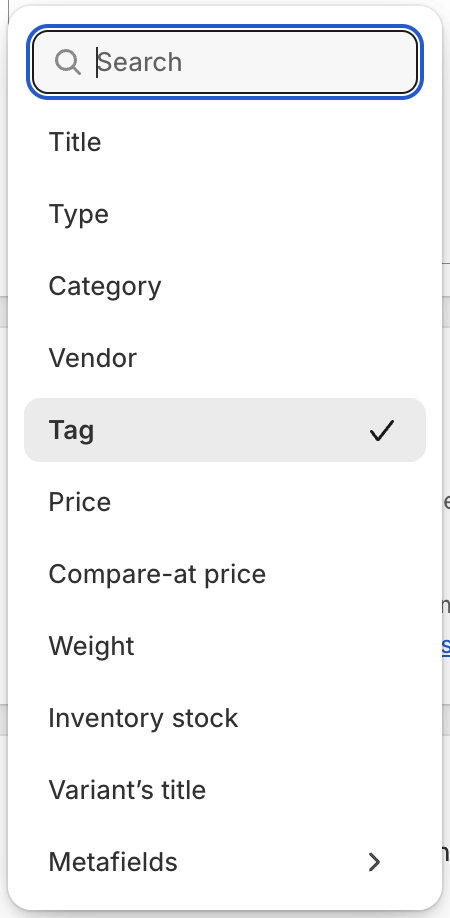 Options for creating smart collections in Shopify