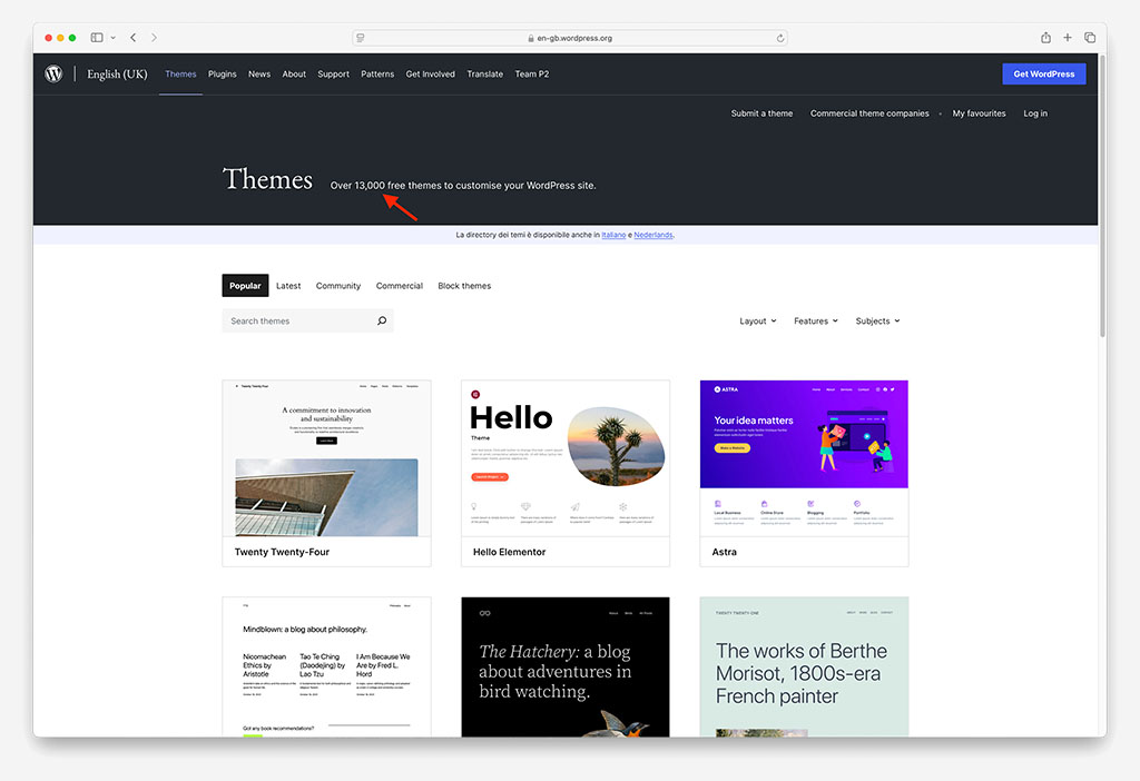 The official WordPress theme directory