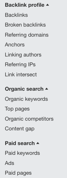 Ahrefs navigation