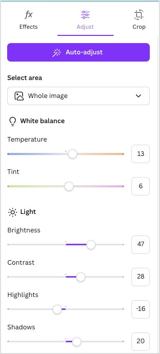 Editing images in Canva.