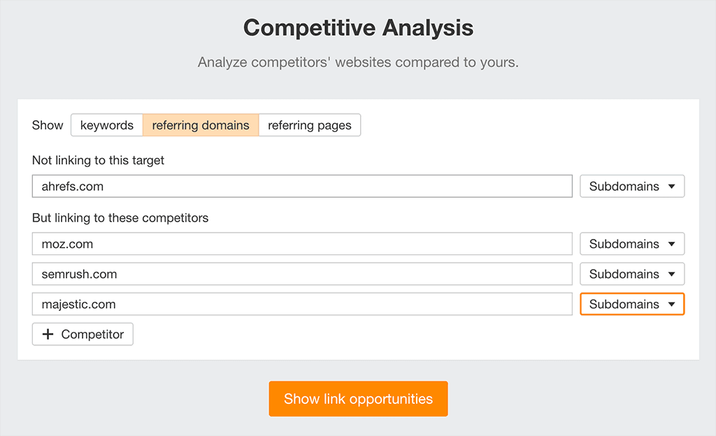 Ahrefs' link intersect tool