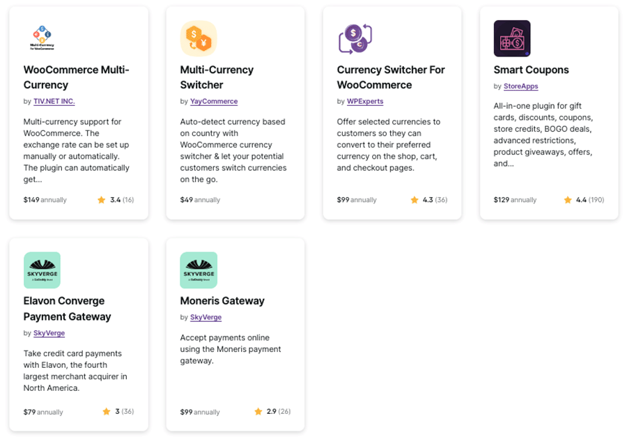 A selection of multi-currency plugins that are currently available for WooCommerce