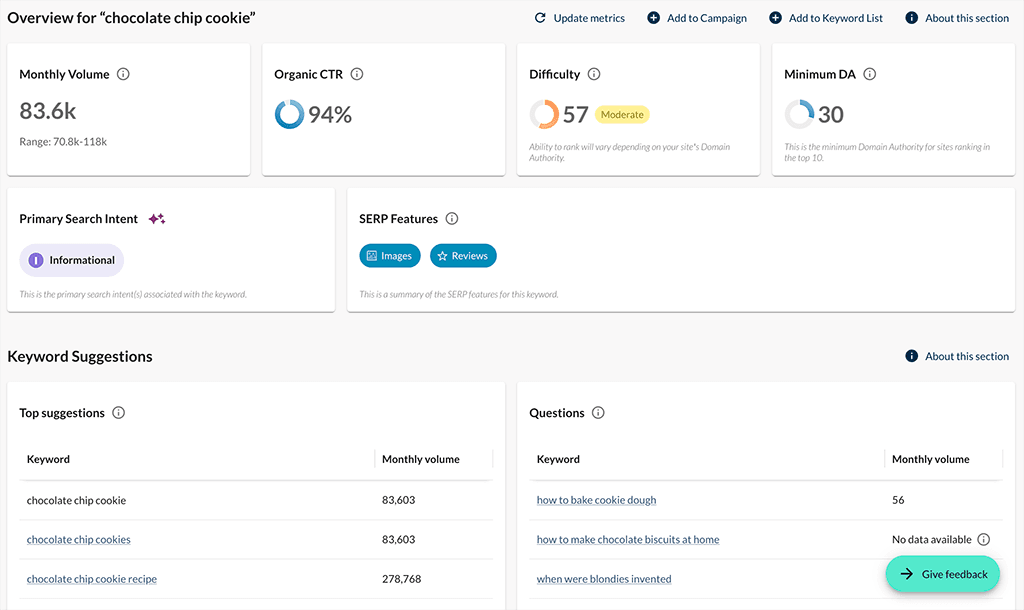 Performing keyword research in Moz