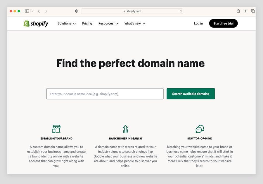 Buying a custom domain on the Shopify website.
