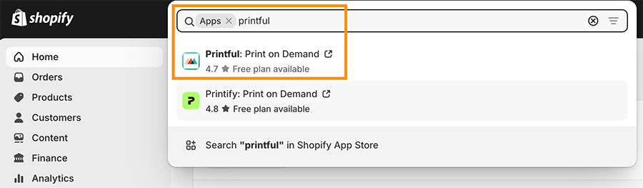 Shopify app store search box.