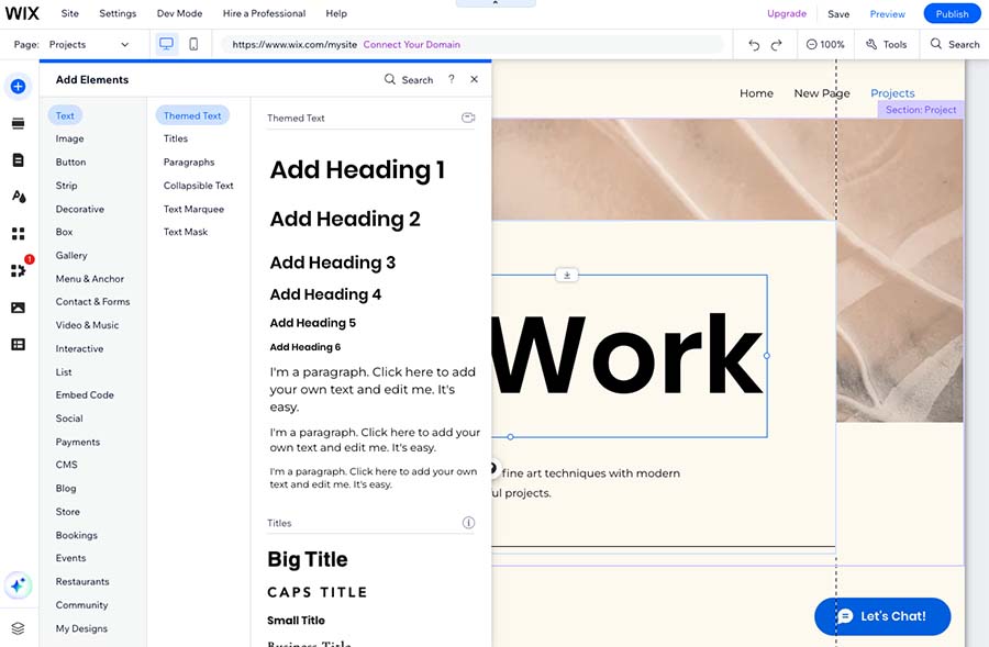 The Wix drag and drop CMS editor
