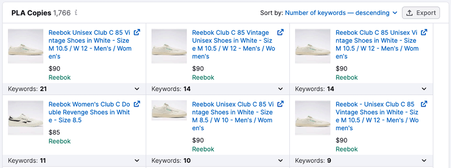 Ad copies in Semrush