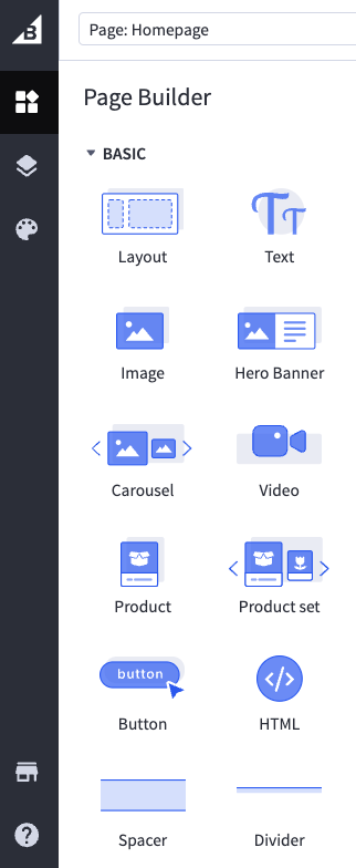 BigCommerce's page builder lets you drag and drop a wide range of components onto your page as you design your store