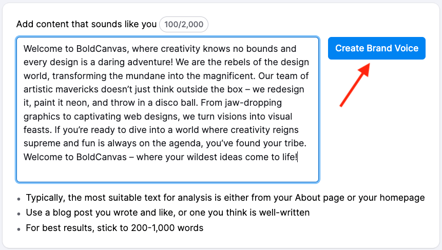 Using the 'brand voice' feature in 'Contentshake'
