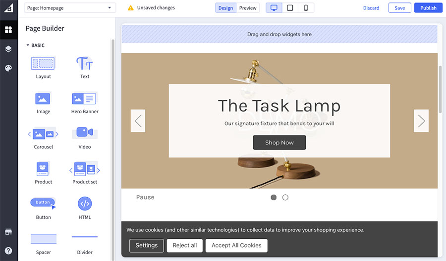 Using BigCommerce's drag-and-drop page builder to customize a theme