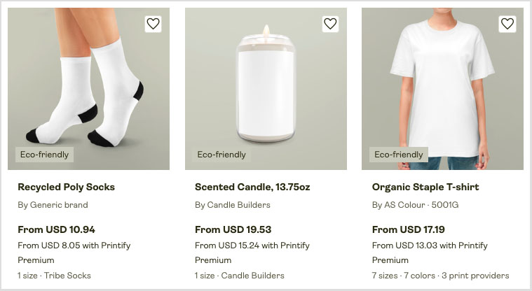 Some of Printify's 'eco-friendly' product range