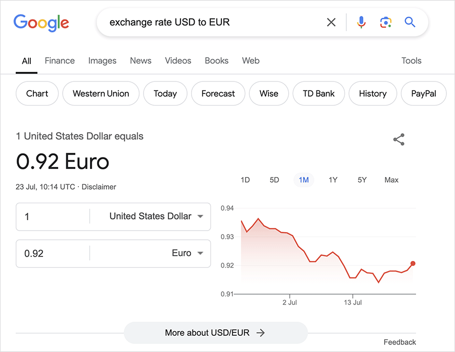 Example of a zero-click-search result