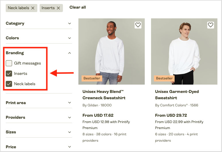 Locating 'brandable' products in Printify