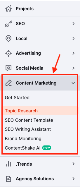The 'Content Marketing Platform' in Semrush