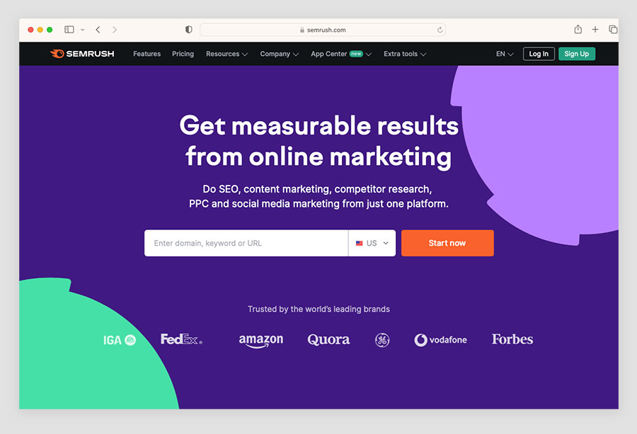 The Semrush home page