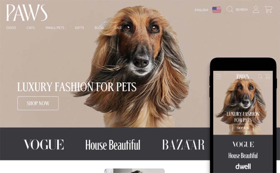 Example of a Shopify paid-for theme, 'Honey'.