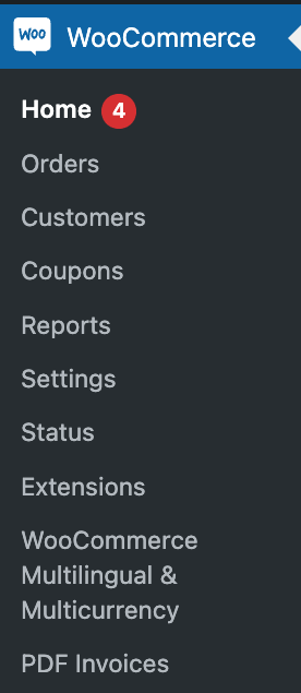 WooCommerce menu