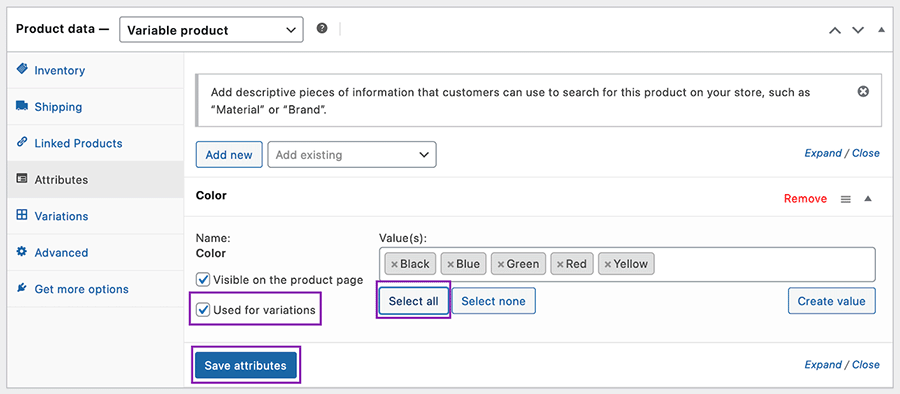 Creating product variants in WooCommerce