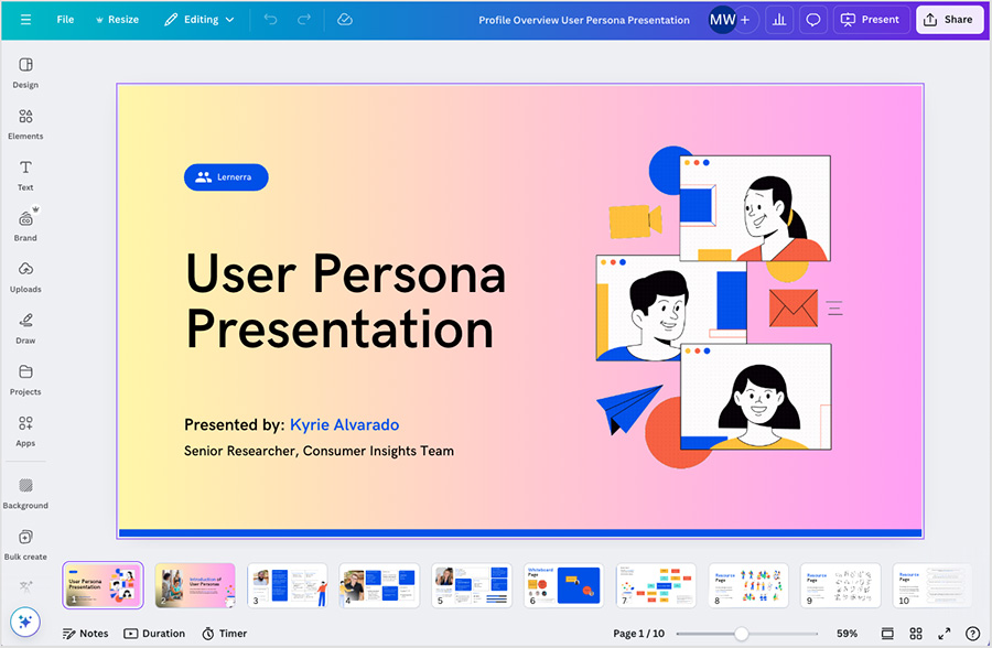 Creating a presentation in Canva