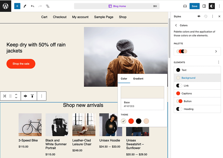 Using the WordPress block editor to customize a WooCommerce site
