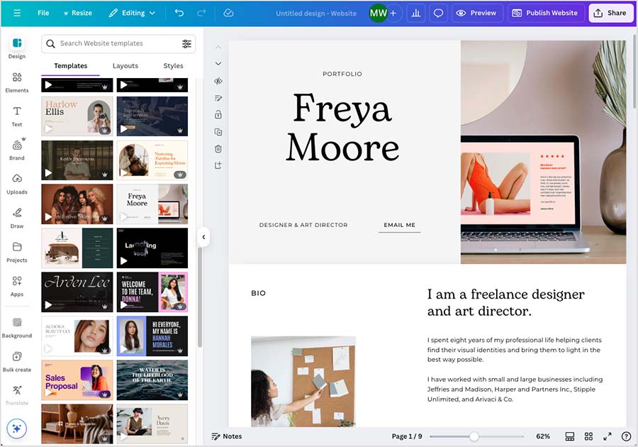 Creating a website in Canva