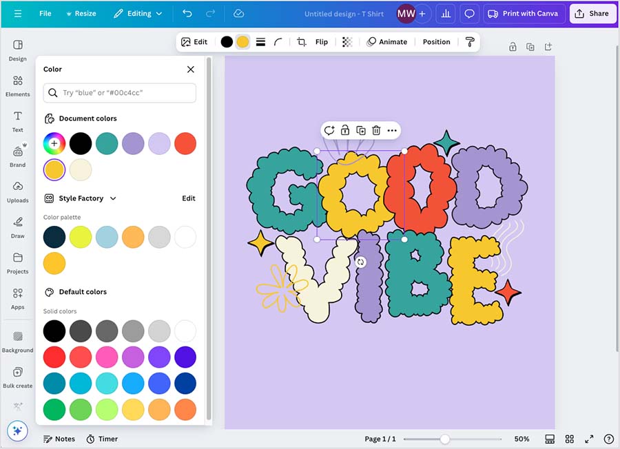 Editing colors in a Canva design project