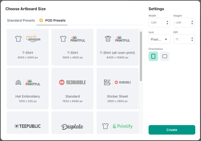  Kittl POD platform presets (available on paid Kittl plans)
