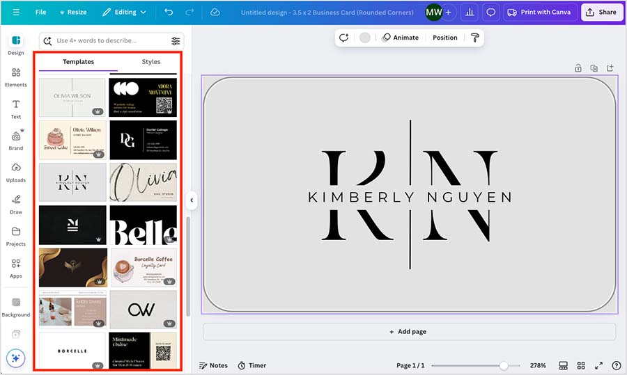 Switching templates in Canva