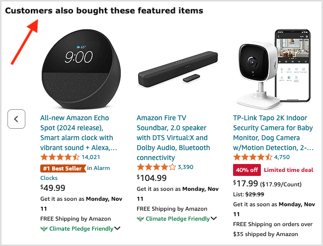 'Customer also bought' algorithmic recommendations from Amazon