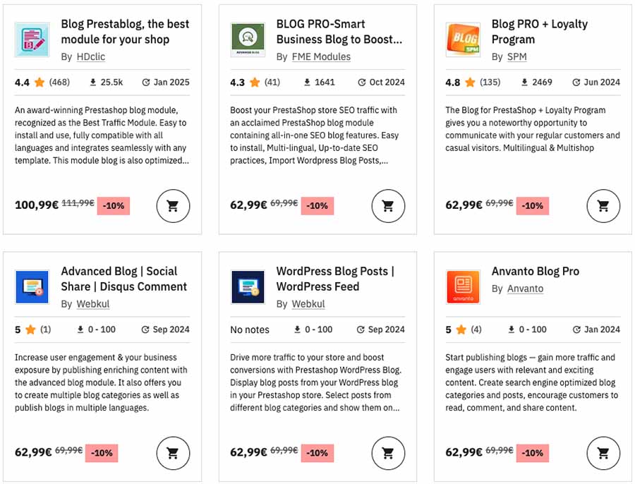 Blogging apps in the PrestaShop marketplace