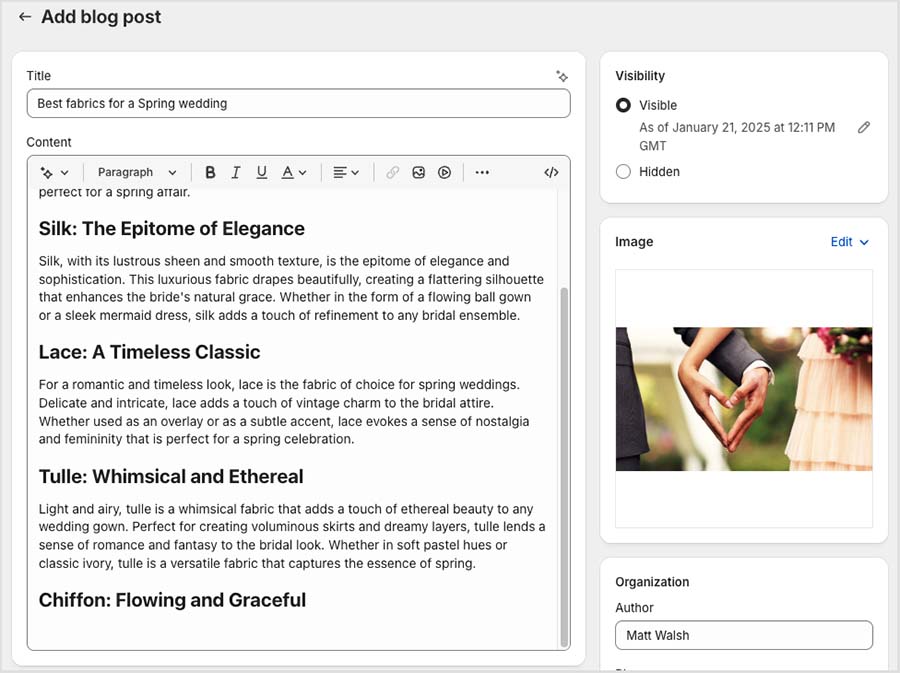 Adding a blog post in Shopify