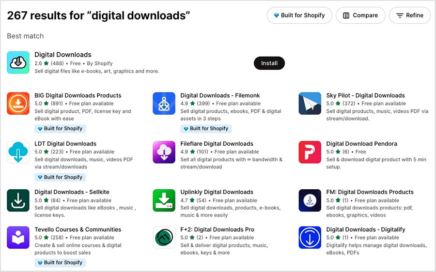 Digital downloads apps in the Shopify app store