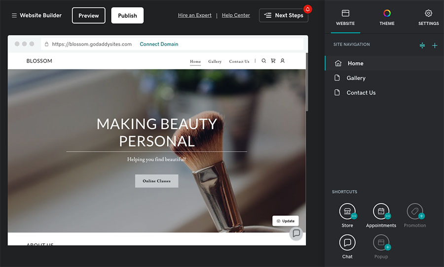 The GoDaddy content management system (CMS)