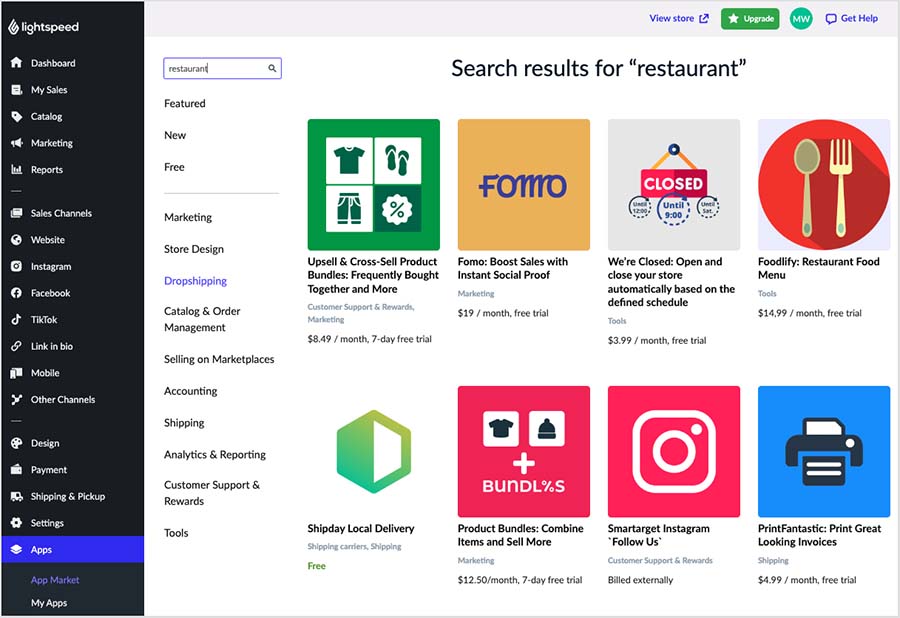 Restaurant apps in the Lightspeed app library