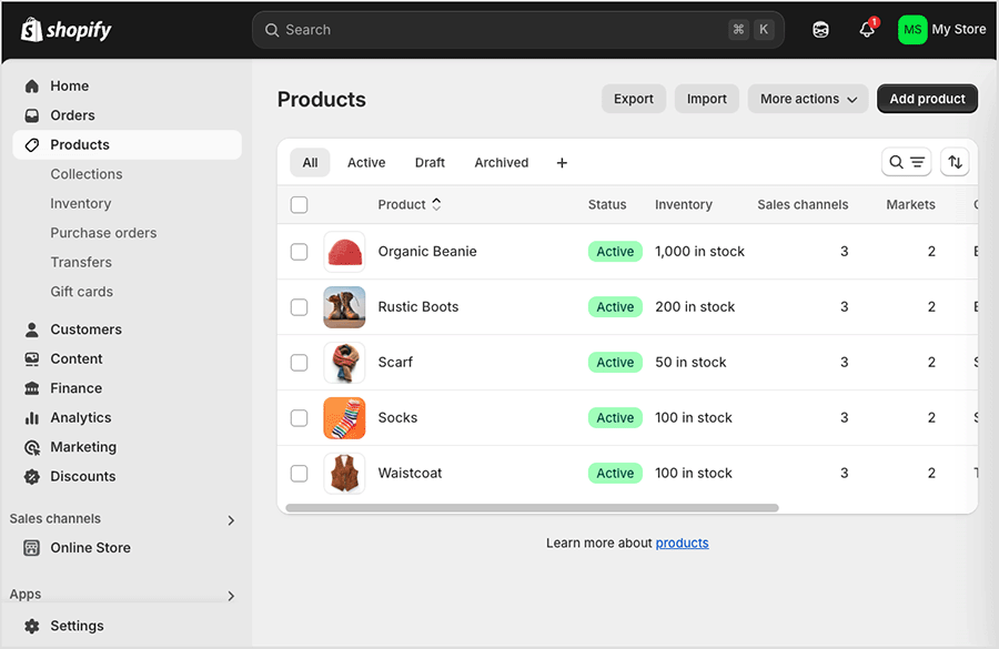 The Shopify content management system.