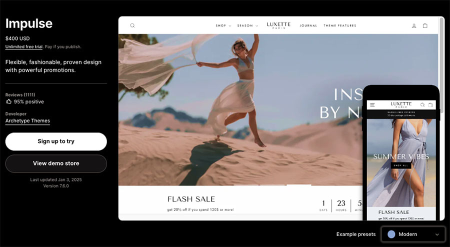 One of the most popular Shopify premium themes, 'Impulse'