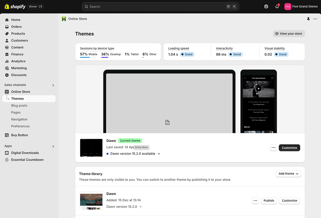 Using the Shopify interface